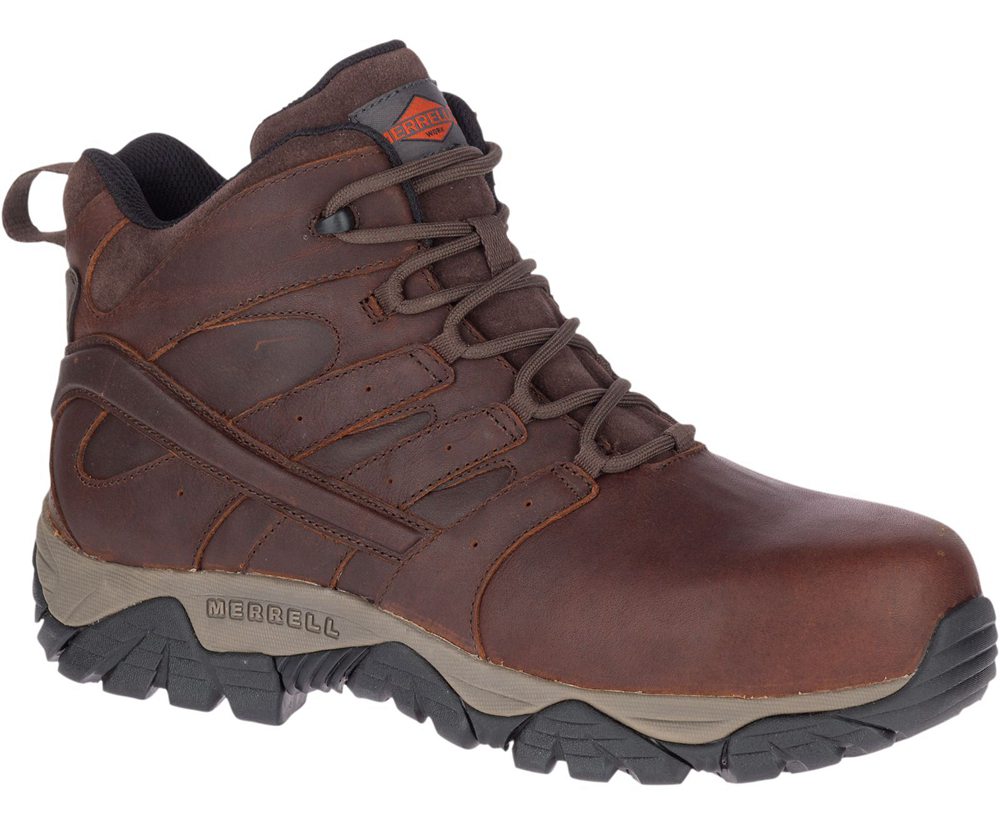 Kozaki Merrell Męskie Brązowe - Moab Vertex Mid Skórzane Waterproof Comp Toe - 803159-SDM